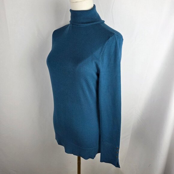 White House Black Market Blue Turtleneck Sweater XS Long Sleeve Button Cozy - Picture 2 of 10